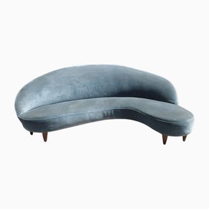 Italian Bomerang Sofa Cesare Lacca in Blue Velvet attributed to Cesare Lacca, 1950s