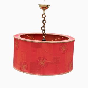Lámpara colgante de cúpula grande de tela floral roja, años 50