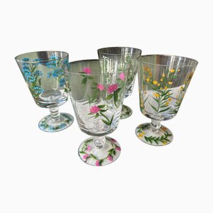 Vintage Hand-Painted Flora Glasses, Set of 4