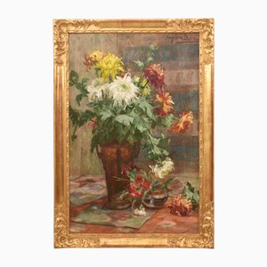 Angelina-Marie-Eugénie Drumaux, Vase de Fleurs, 1920s, Huile sur Toile, Encadré