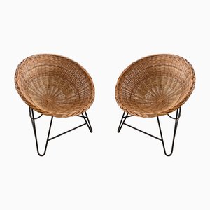 Wicker Chairs in the style of Mathieu Matégot, France, 1950s, Set of 2