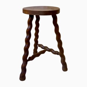 Taburete trípode de madera, años 50