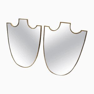 Espejos de pared italianos Mid-Century modernos de latón, años 50. Juego de 2