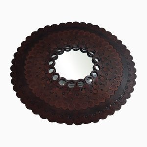 Espejo circular convexo de cuero, España, años 70