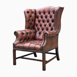 Rotbrauner Ohrensessel aus Leder, 1880er