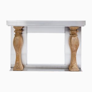 Fireplace Mantel in Brushed Steel and Carved Stone from Maison Jansen, 1968