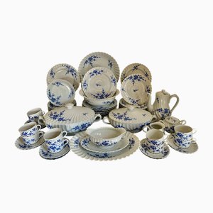 Vajilla vintage de porcelana con estampado azul cereza de Haviland Limoges, 1980. Juego de 59