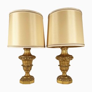 Italian Vase Lamps in Gilded Wood, 1700s, Set of 2