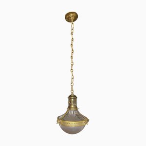 Lampada a sospensione Holophane in vetro di André Blondel, Francia, anni '20