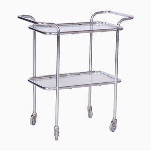 Bauhaus Serving Trolley in Chrome-Plated Steel and Glass, Germany, 1940s