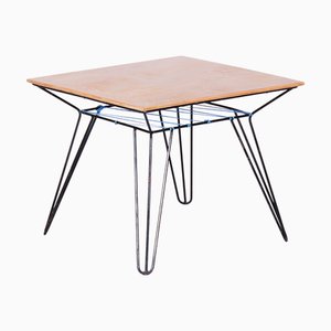 Mid-Century Czech Coffee Table in Beech and Blackened Metal, 1950s