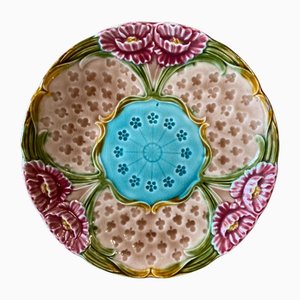 French Majolica Dahlia Plate, 19th Century