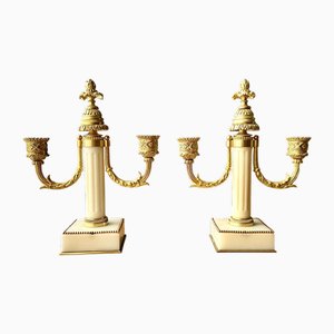 Louis XVI Gilt Brass and Marble Candelabras, 1890s, Set of 2