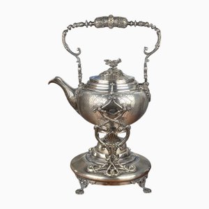 Samovar barroco de finales del siglo XIX de metal plateado con decoración incisa de Goldsmith Armand Frénais, década de 1890