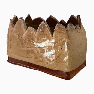 Vaso da fiori biologico in terracotta smaltata, anni '70