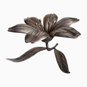 Posacenere scultoreo a forma di fiore in metallo argentato e ottone di RL, anni '60-'70
