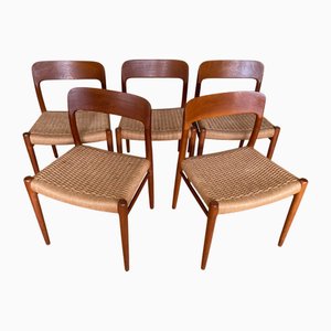 Mid-Century Danish Teak Chairs Model 75 by Niels Otto (N O) Møller, Set of 5