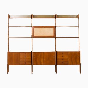 Freistehendes 3-Bay Wandregal mit Barschrank aus Teak von John Texmon für Ergo, Norwegen, 1960er