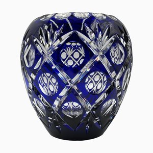 Vaso a forma di bulbo di Boemia in cristallo blu cobalto, anni '50