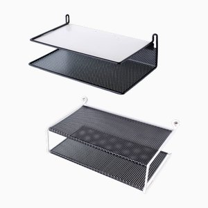Perforated Black and White Metal Shelving Wall Consoles by Tjerk Reijenga for Pilastro, 1950s, Set of 2