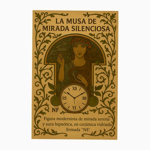 The Muse of Silent Look Alphonse Mucha in Glazed Ceramic Wall Clock, 1970s