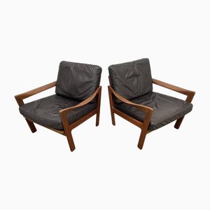 Dänische Teak Leder Armlehnstühle von Illum Wikkelsø für Niels Eilersen, 1960er