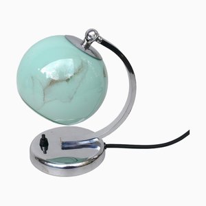Verchromte Art Deco Nachttischlampe & Glasschirm, 1930er