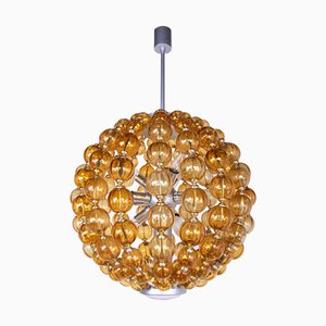 Handcrafted Ballroom Chandelier with Amber Glass Balls from VEB Deutsche Werkstätten Hellerau, Germany, 1960s