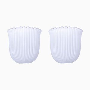 White Glass Wall Sconces from Glashütte Limburg, Germany, 1960s, Set of 2