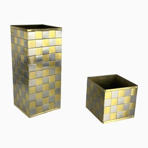 Brass and Steel Umbrella Stands, Italy, 1970s, Set of 2