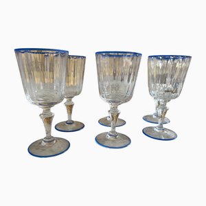 Murano Wine Glasses with Blue Rims, Late 19th Century, Set of 6