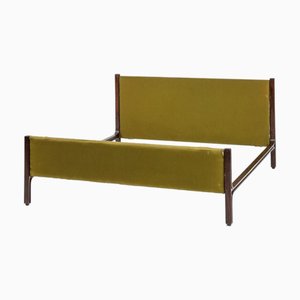 Double Bed in Wood and Green Fabric by Gianfranco Frattini for Bernini, 1960s