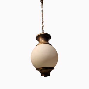Chandelier in Brass and Opal Glass from Candle, 1960s