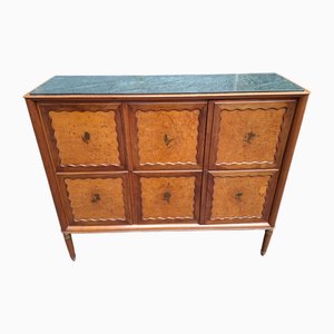Bar Cabinet in Brass with Green Marble Top and Floral Decorations attributed to Paolo Buffa, 1940s