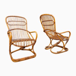 Rattan Armchairs in the style of Tito Agnoli for Dal Vera, 1950s, Set of 2
