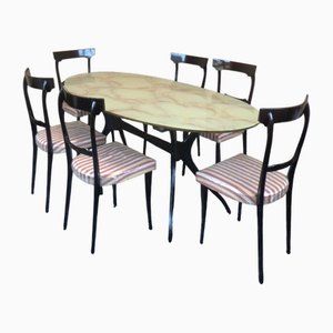 Table and Chairs in the style of Paolo Buffa, 1950s, Set of 7