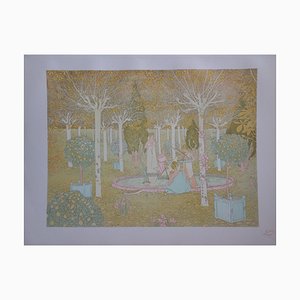 Gaston de Latenay, Im Park, Original Lithographie