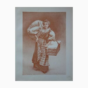Camille Bellanger, La lavandera, 1897, Litografía original