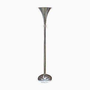 Large French Trumpet-Shaped Chrome Floor Lamp, 1940s