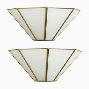 Geometrical Gold Brass and White Wall Light from Limburg, Germany, 1970s