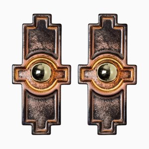 Appliques Murales Cross en Céramique Marron, Danemark, 1970s, Set de 2
