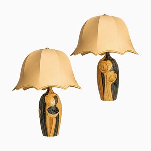 Ceramic Table Lamp with Silk Shade attributed to Noomi Backhausen for Soholm, 1960s