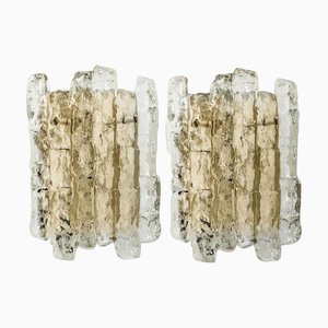 Messingfarbene Eisglas Wandlampen von JT Kalmar, Österreich, 1960, 2er Set