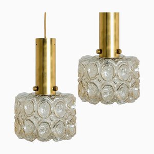 Suspensions en Verre Ambré et Doré dans le style de Helena Tynell, 1960, Set de 2