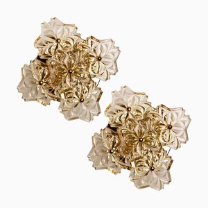 Mid-Century Modern Brass Floral Wall Lights from Hillebrand, 1970s, Set of 2