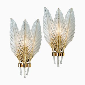 Glass Leaves Wall Sconces, 1970, Set of 2