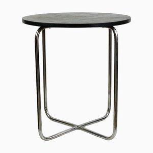 Tavolino da caffè Bauhaus circolare in quercia nera e acciaio tubolare di Marcel Breuer, anni '30