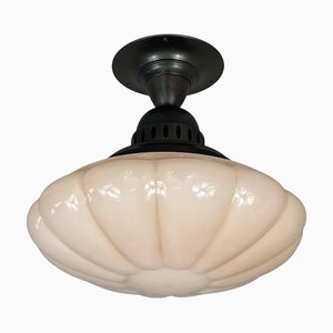 Art Deco Einbauleuchte aus Opalglas & brüniertem Messing, 1930er