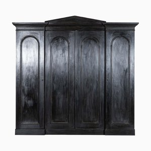 English Ebonised Ash Breakfront Linen Cupboard, 1890s
