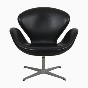 Swan Chair Black Leather by Arne Jacobsen, 1987